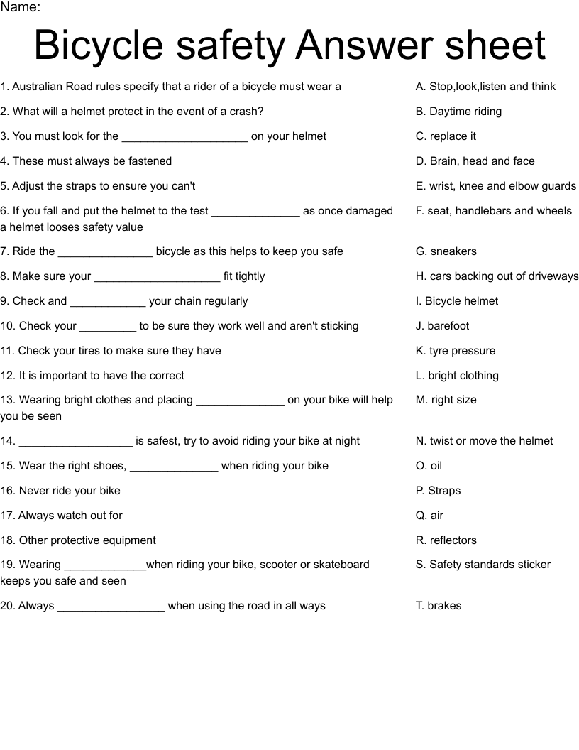 Bicycle Safety Answer Sheet Worksheet WordMint Bicycle Safety Answer Sheet Worksheet WordMint