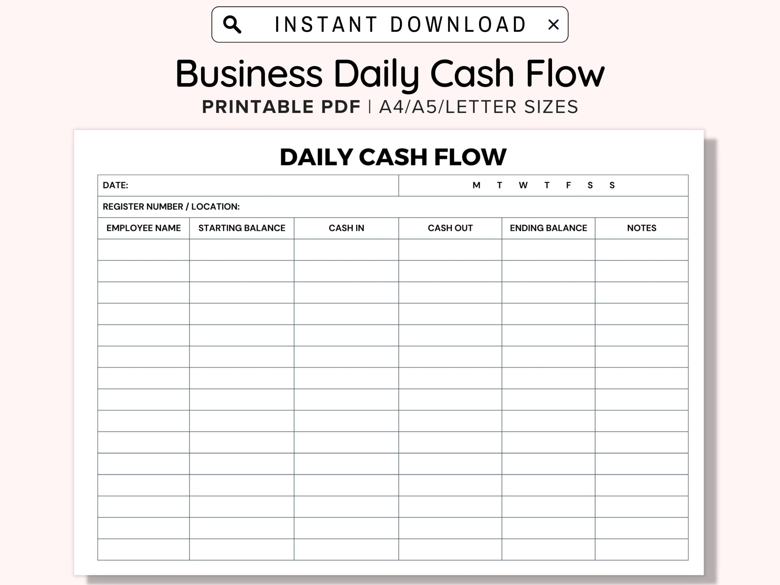 Daily Cash Report Printable Form Inflow Outflow Cash In Of Money Transactions Digital File Chart Instant Download Dar006 Etsy