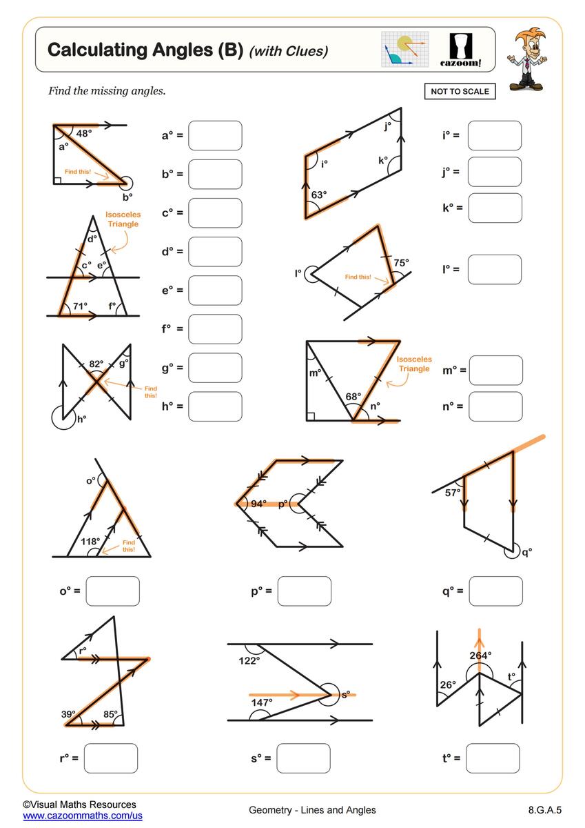 Calculating Angles B With Clues Worksheet PDF Printable Geometry Worksheet Cazoom Math Calculating Angles B With Clues Worksheet PDF Printable Geometry Worksheet Cazoom Math