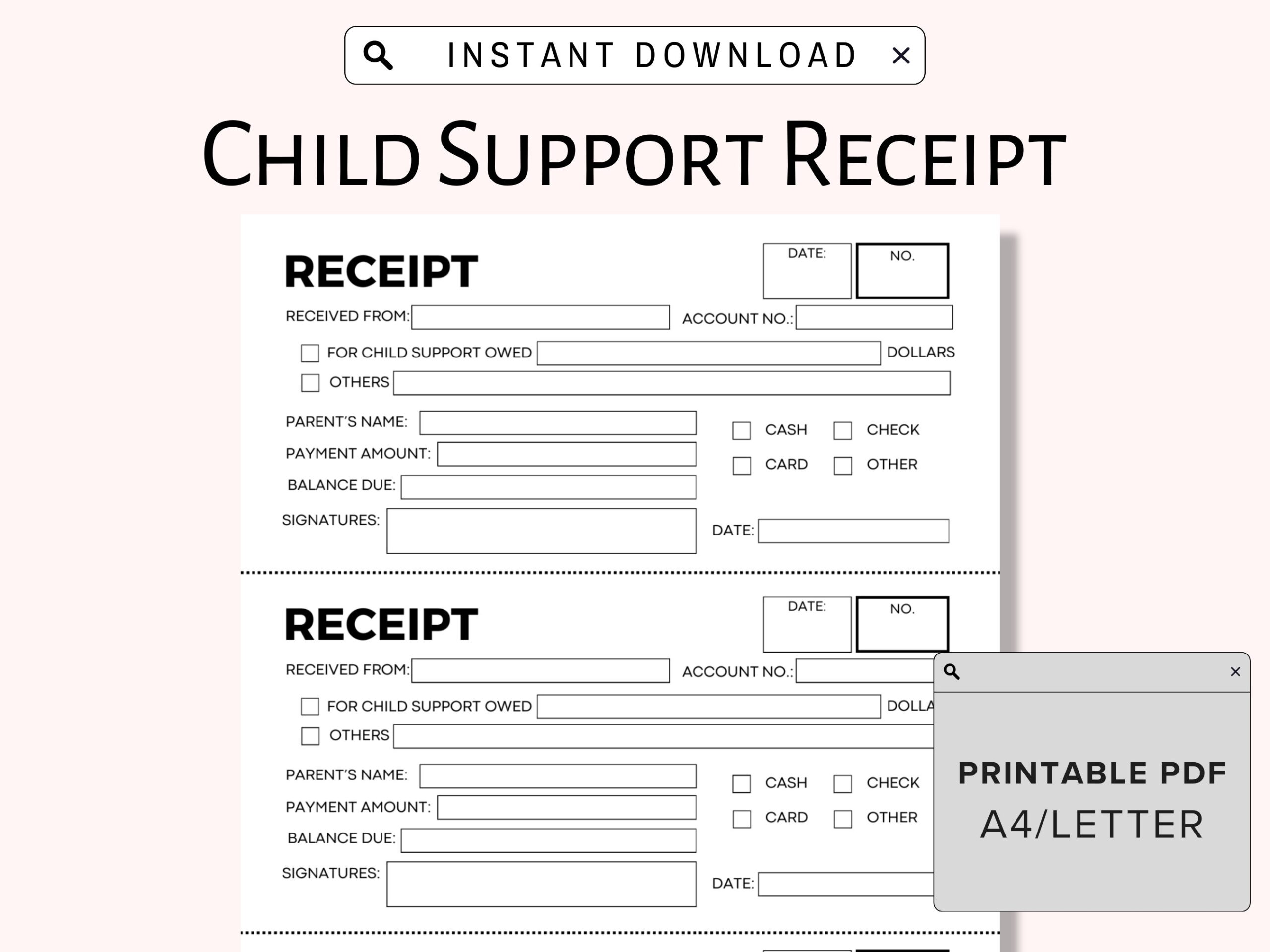Child Support Receipt Printable For DIY Receipt Book Digital Download Print Write PDF Parent Payment Voucher Instant Download A4 US Letter Etsy
