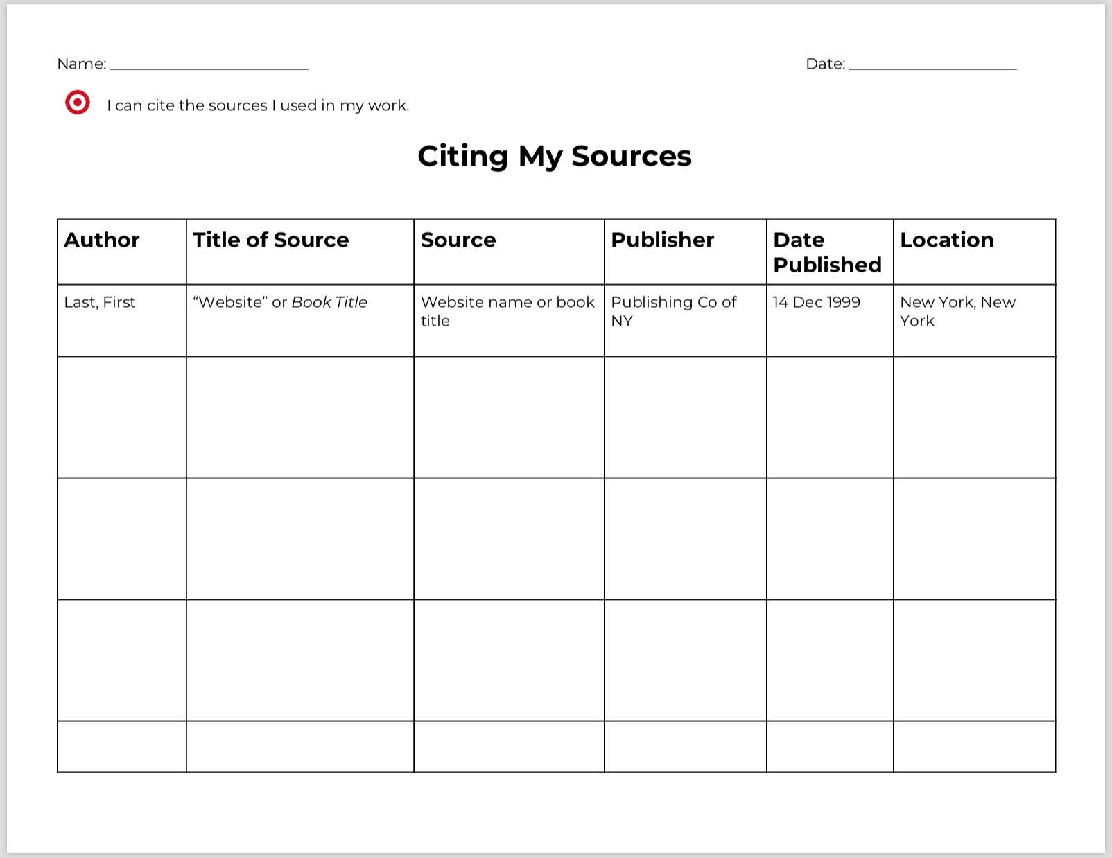 Citing Research Sources Graphic Organizer TeacherVision