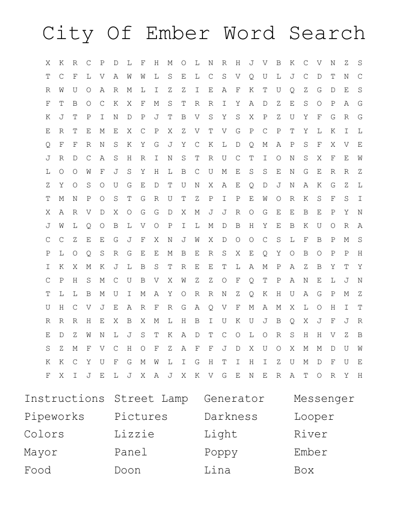 City Of Ember Word Search WordMint