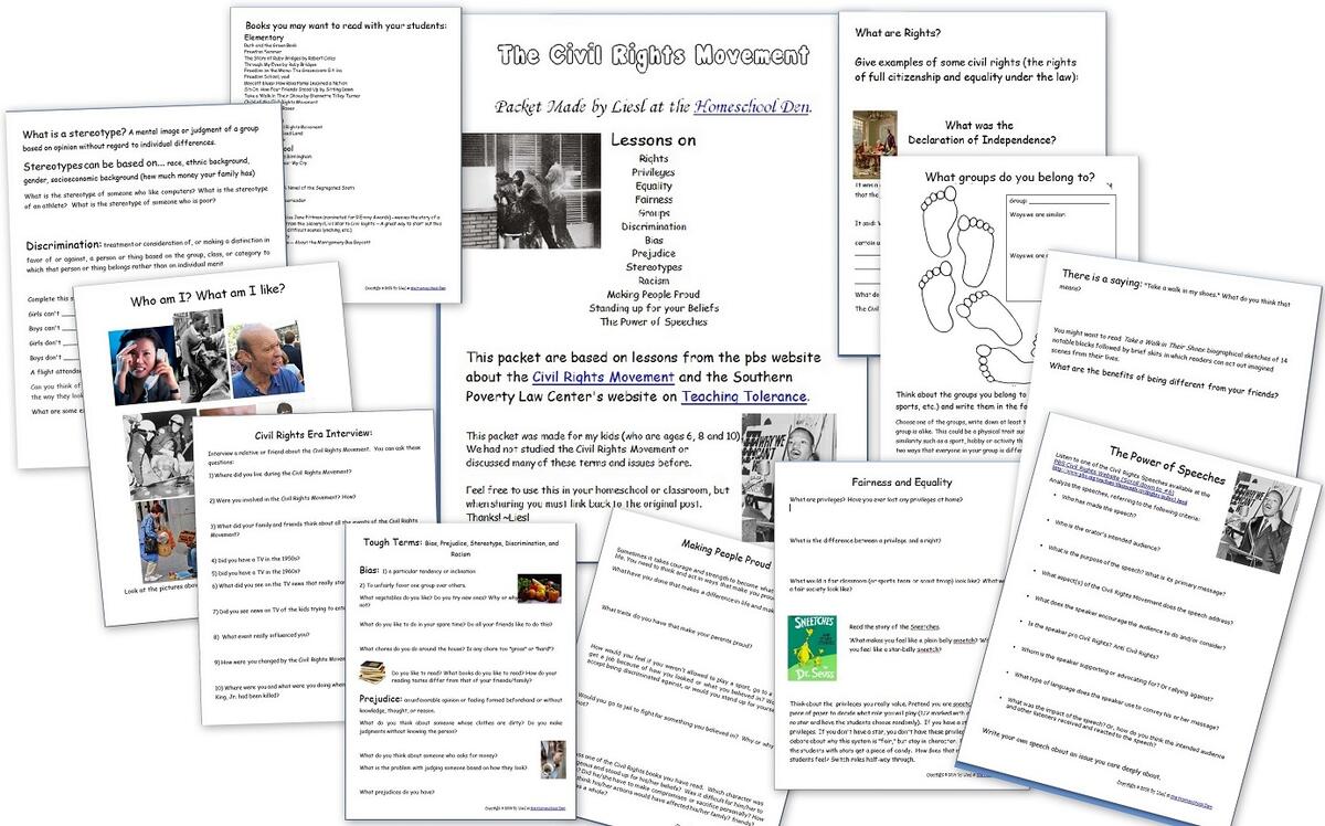 Civil Rights Movement Lessons Free Packet Homeschool Den