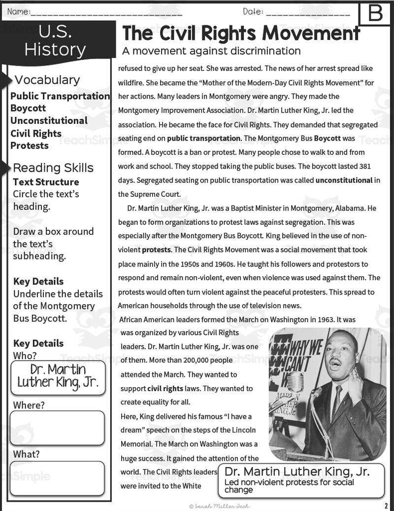 Civil Rights Movement Reading Packet By Teach Simple Civil Rights Movement Reading Packet By Teach Simple