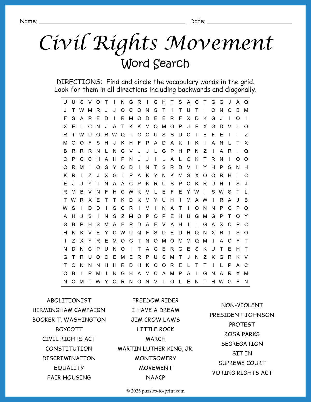 Civil Rights Movement Word Search Civil Rights Games Worksheets Black History Month Activity Made By Teachers