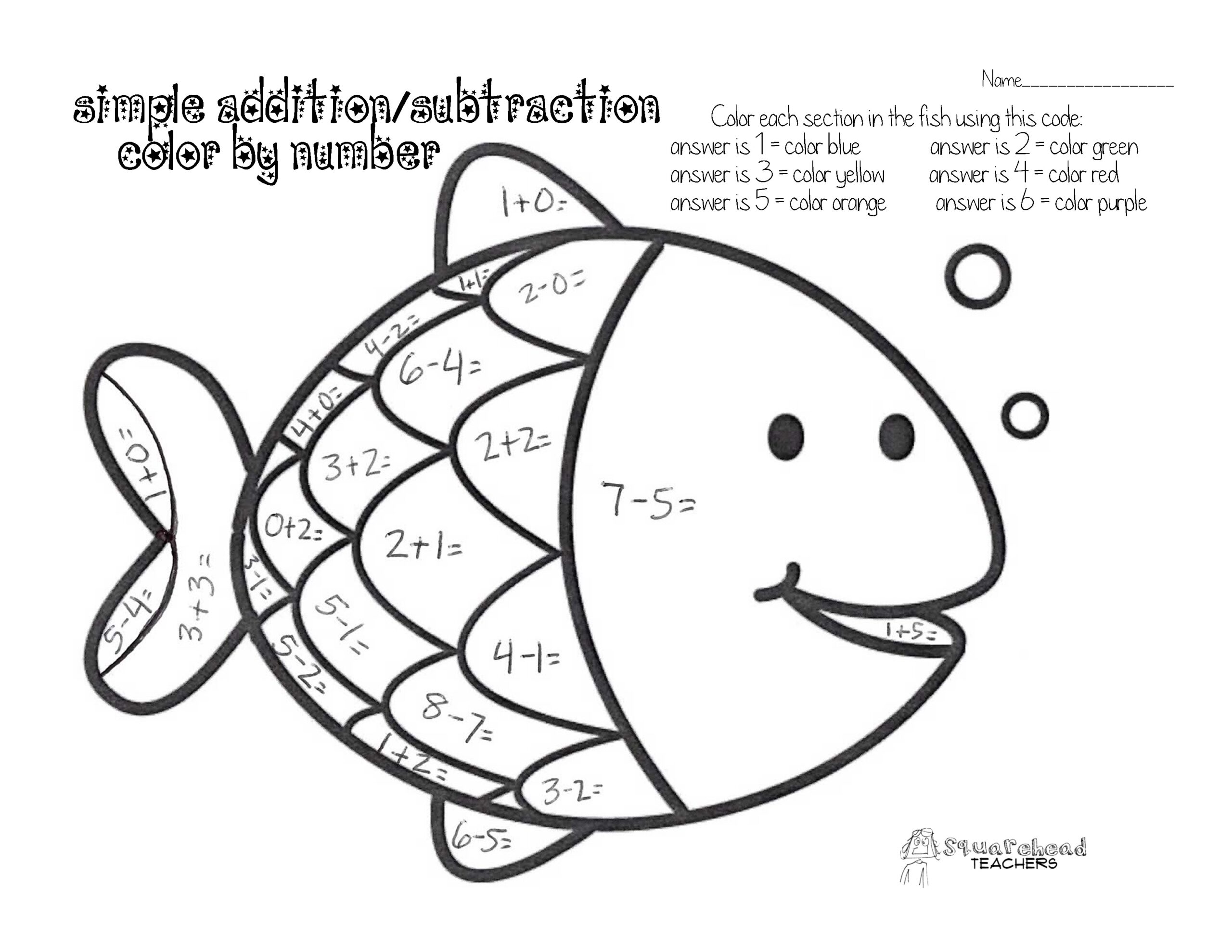 Color By Number Simple Addition Subtraction Squarehead Teachers Color By Number Simple Addition Subtraction Squarehead Teachers