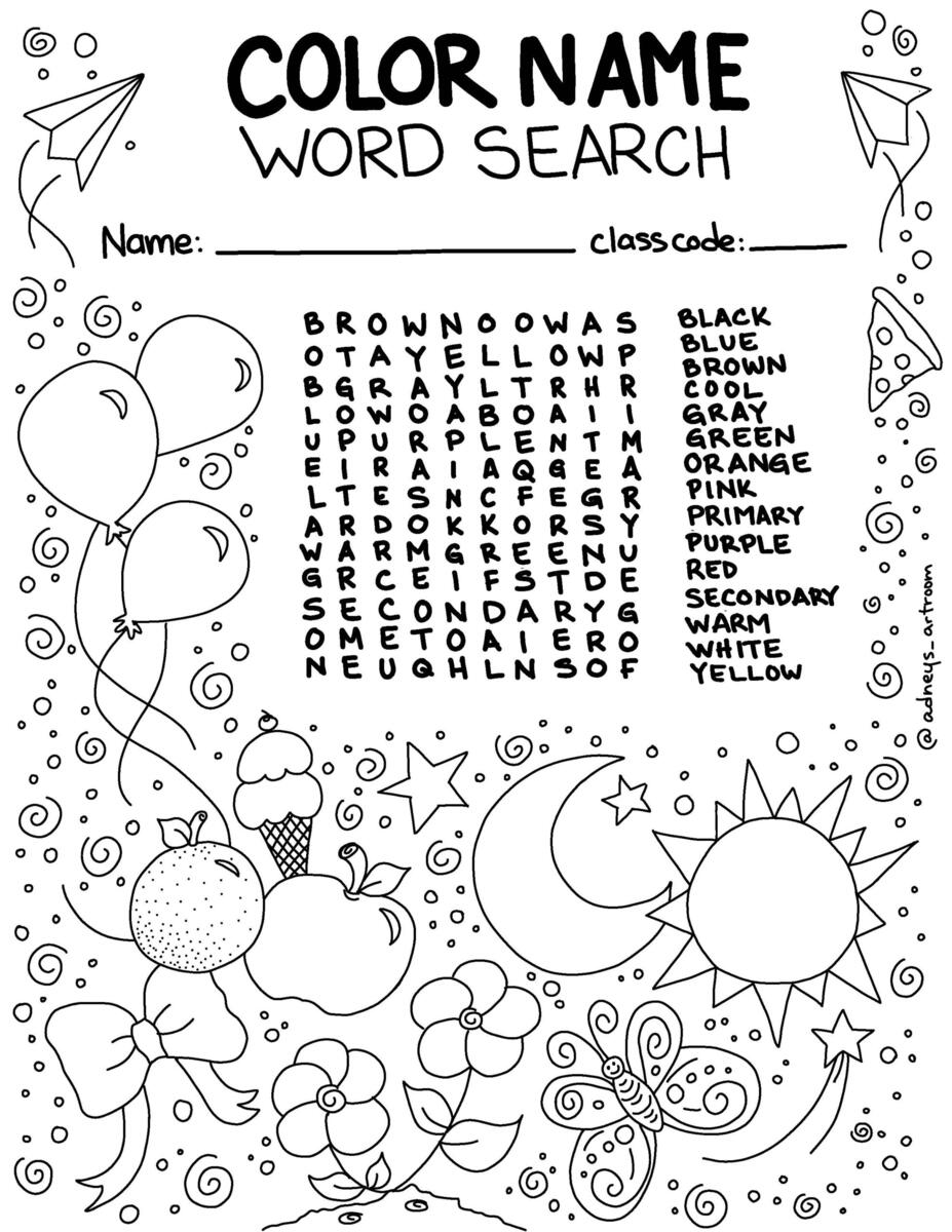 Color Name Word Search And Coloring Page By Adney S Art Room TPT Tennessee State Symbols Craft BUNDLE Classful