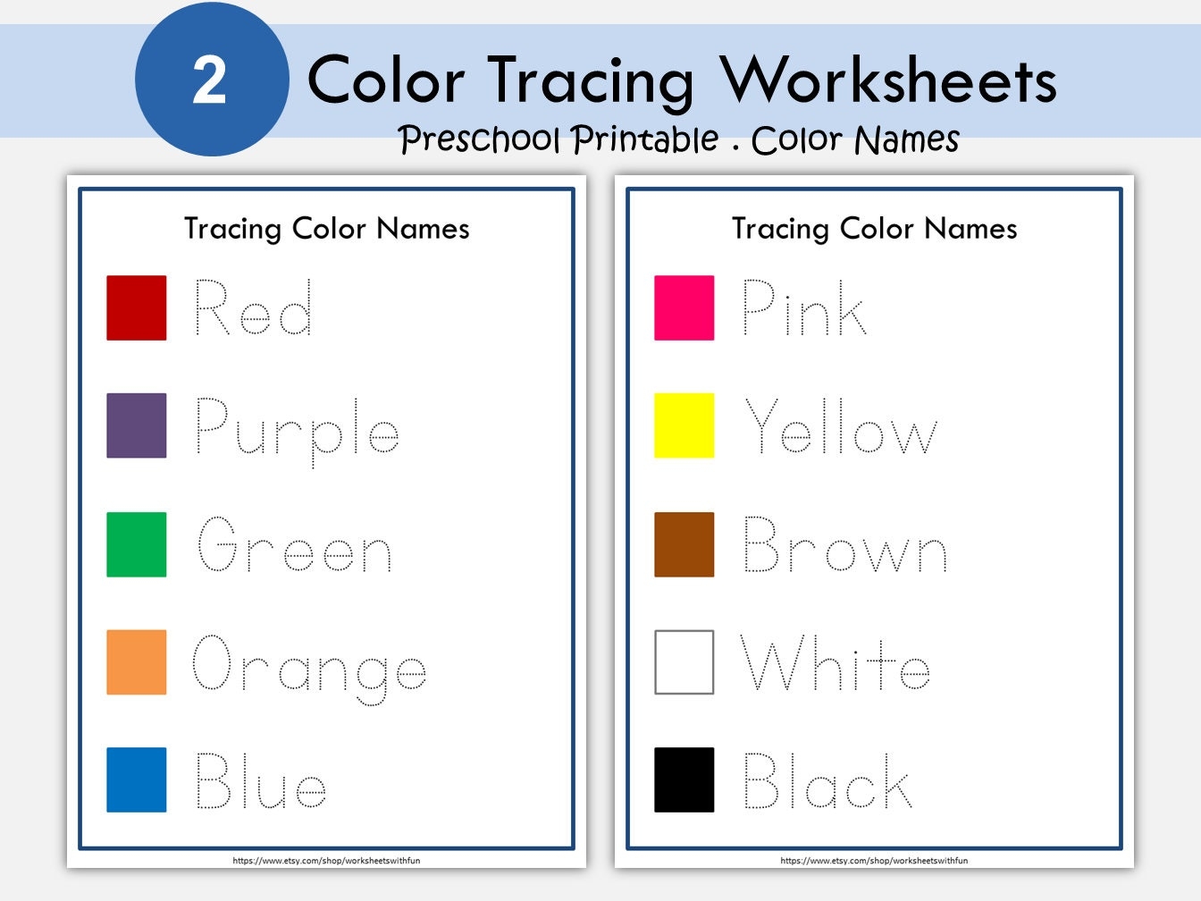 Color Word Tracing Worksheets Preschool Kindergarten Activity PDF Downloadable Printable Resource Etsy Color Word Tracing Worksheets Preschool Kindergarten Activity PDF Downloadable Printable Resource Etsy