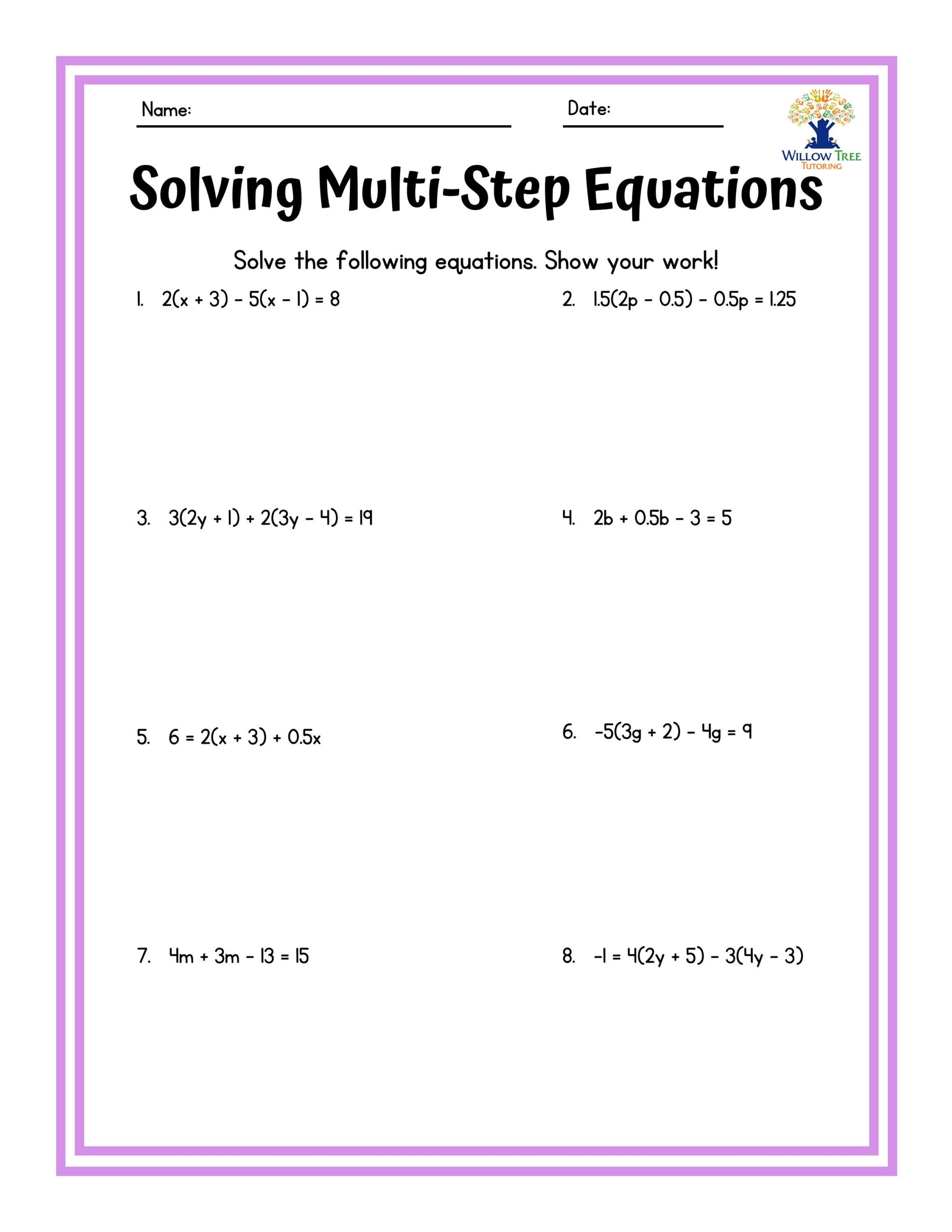 Colorful Solving Multi Step Equations Tiered Worksheets Etsy Multi Step Equation Notes And Worksheets Lindsay Bowden Worksheets Library