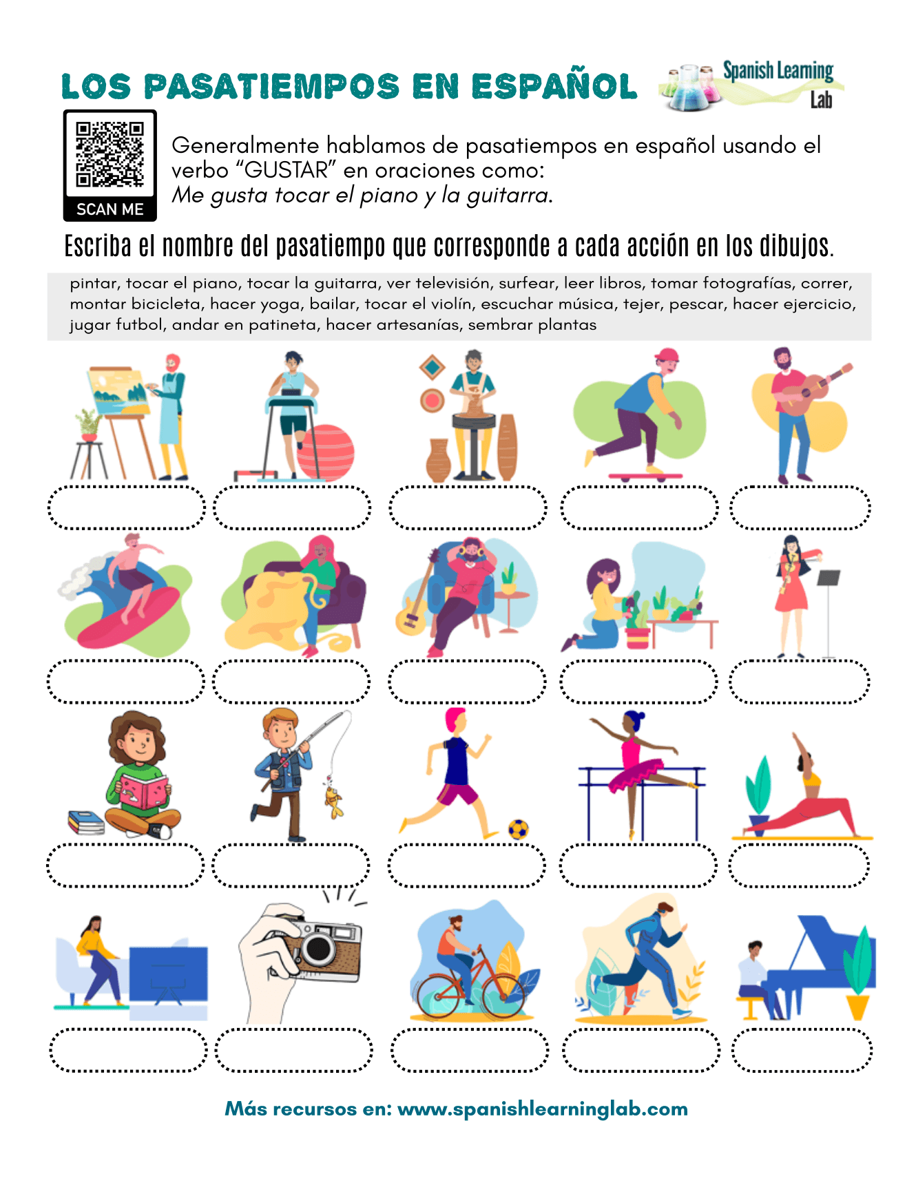 Common Hobbies In Spanish PDF Worksheet Spanish Learning Lab Common Hobbies In Spanish PDF Worksheet Spanish Learning Lab