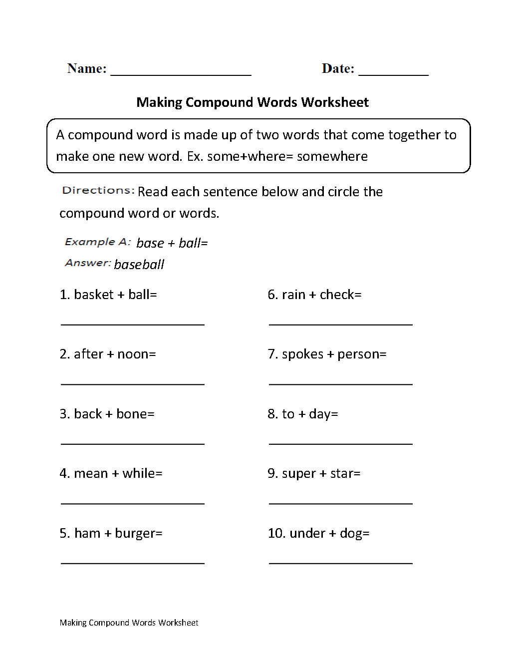 Compound Words Worksheets Making Compound Words Worksheet Free 2nd Grade Compound Words Worksheets Compound Words Worksheets Library