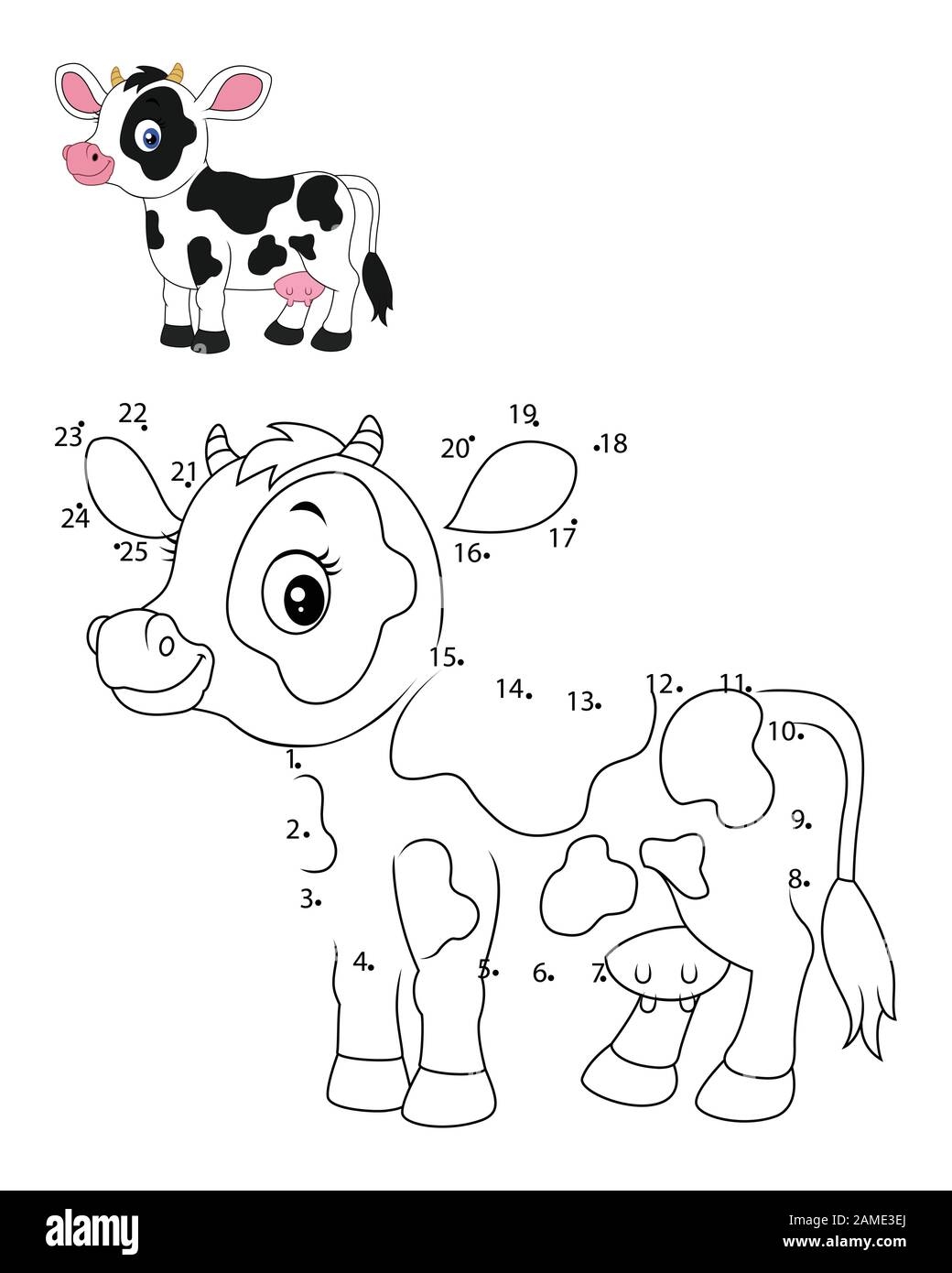 Connect The Number To Draw The Animal Educational Game For Children Cute Little Cow Stock Vector Image Art Alamy