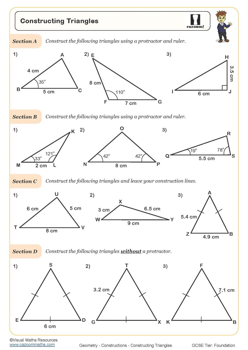 Constructing Triangles Worksheet Printable PDF Worksheets Constructing Triangles Worksheets Math Monks