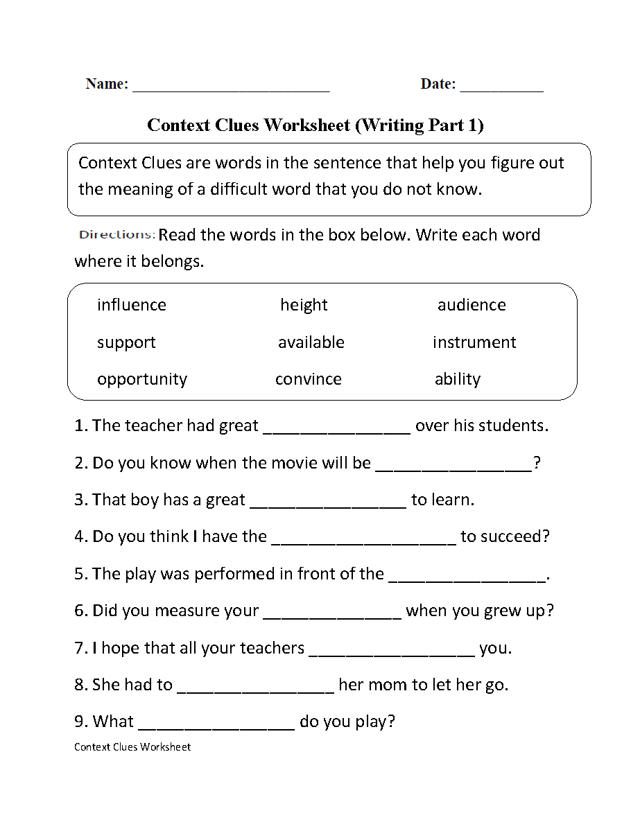 Context Clues Worksheets Printable Vocabulary Inference Activities Context Clues Worksheets Printable Vocabulary Inference Activities