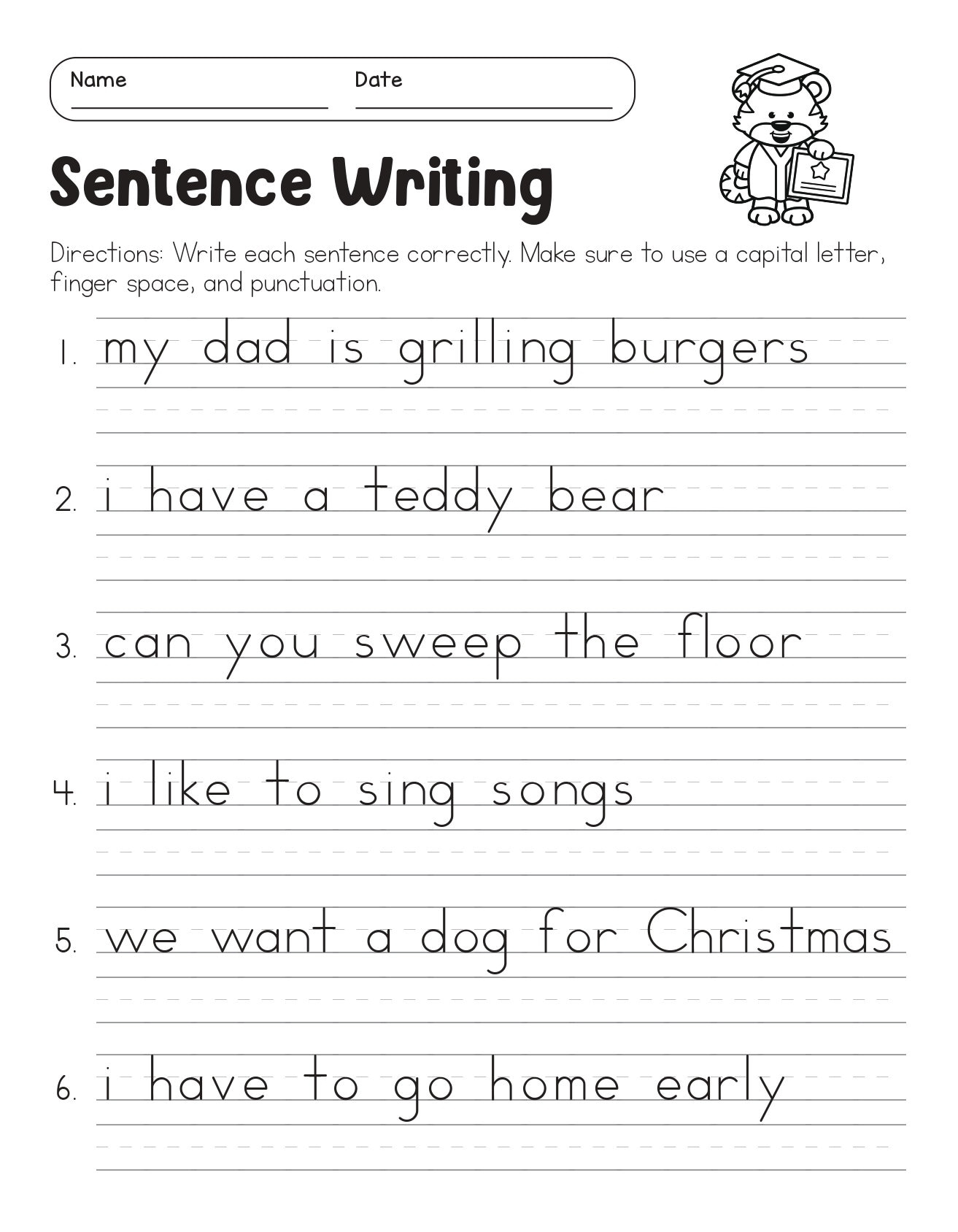 Correct The Sentences Worksheets 10 Page Printable For 1st And 2nd Grade ELA Students ELA Worksheets Sentence Writing ELA Teacher Print Etsy Free Custom Printable Handwriting Worksheet Templates Canva