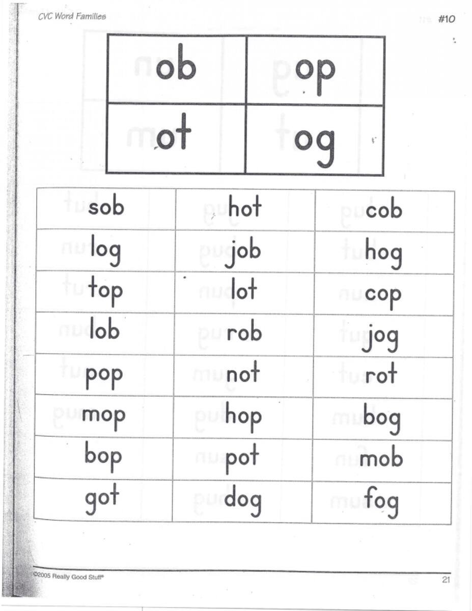 CVC Word Families Ob Op Ot Og LoveToTeach Family Members Worksheets The Teaching Aunt