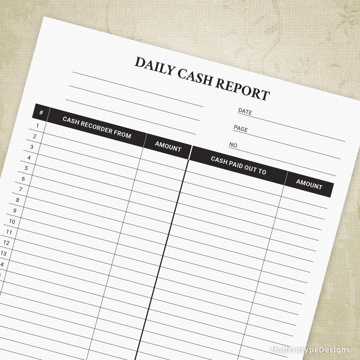 Daily Cash Report Printable Form Inflow Outflow Cash In Of Money Transactions Digital File Chart Instant Download Dar006 Etsy
