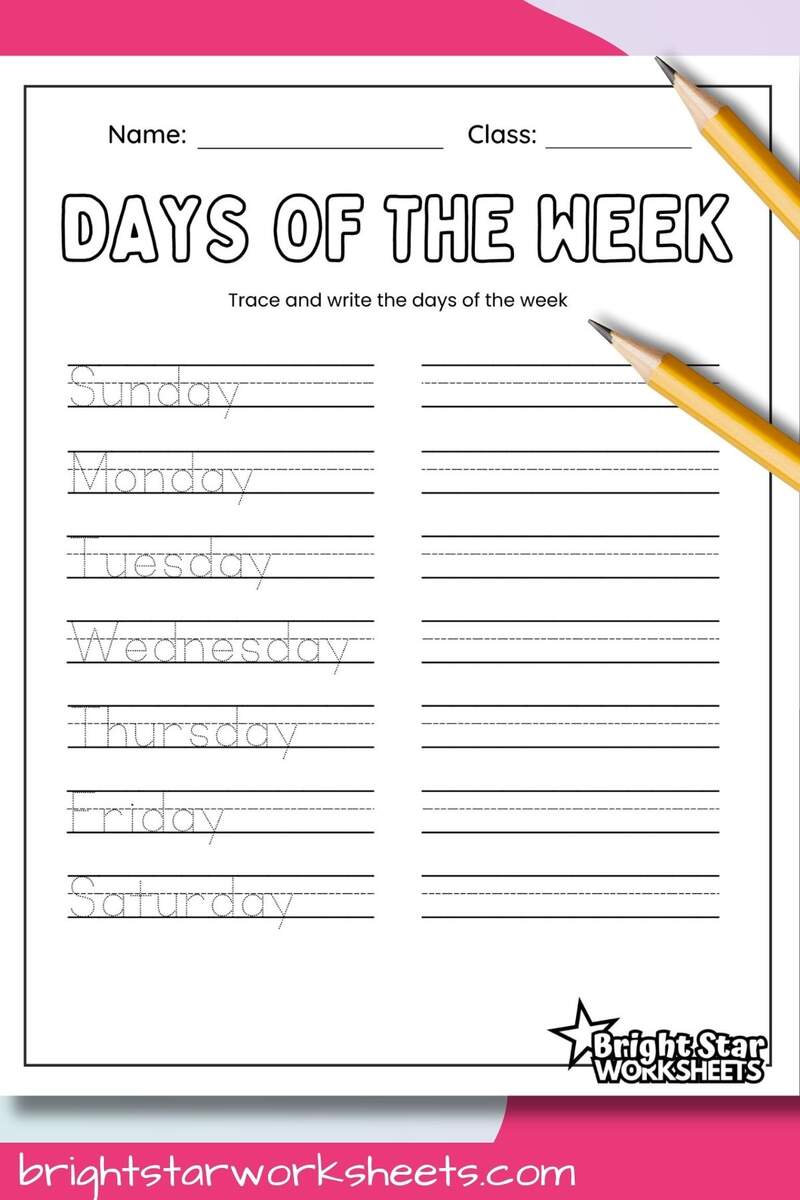 Days Of The Week Tracing Worksheet Free Printable Bright Star Worksheets Days Of The Week Tracing Worksheet Free Printable Bright Star Worksheets