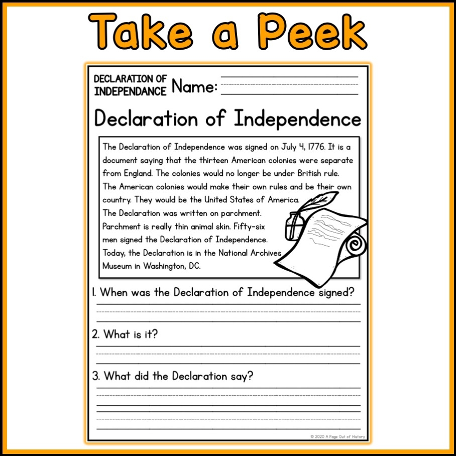 Declaration Of Independence Social Studies Reading Comprehension Passages K 2 Classful