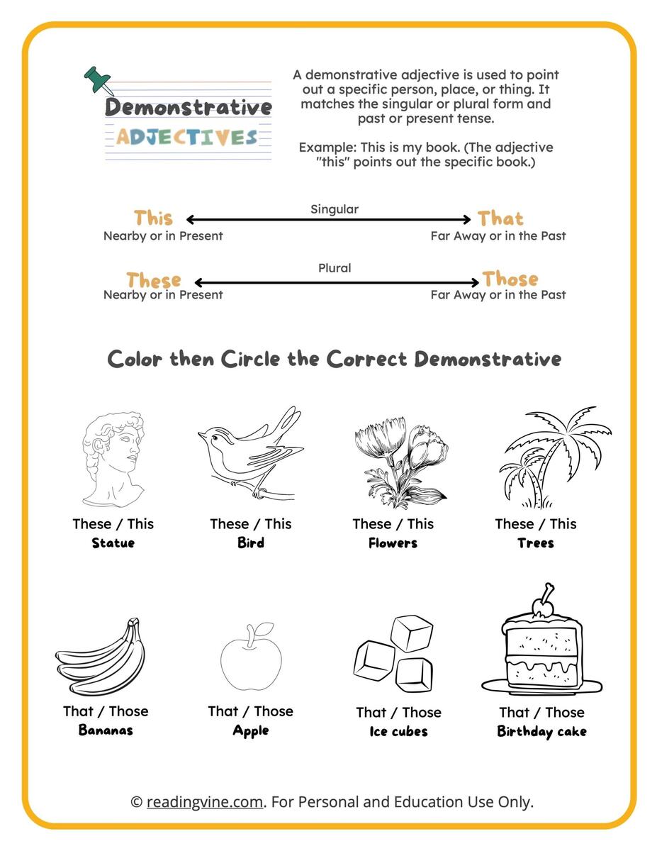 Demonstrative Adjectives Coloring Worksheet ReadingVine Demonstrative Adjectives Coloring Worksheet ReadingVine