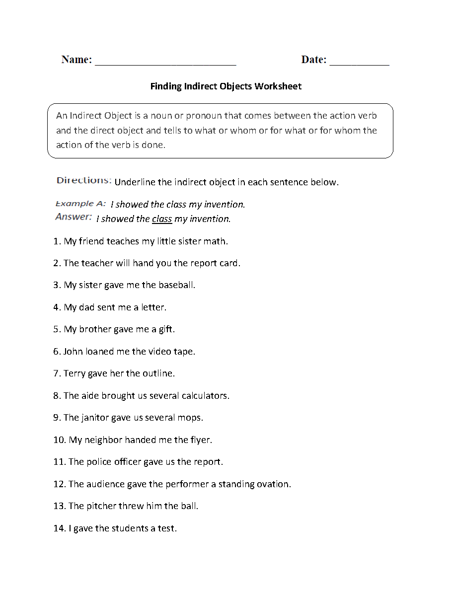 Direct And Indirect Object Worksheet Practice Exercises For Grammar Mastery