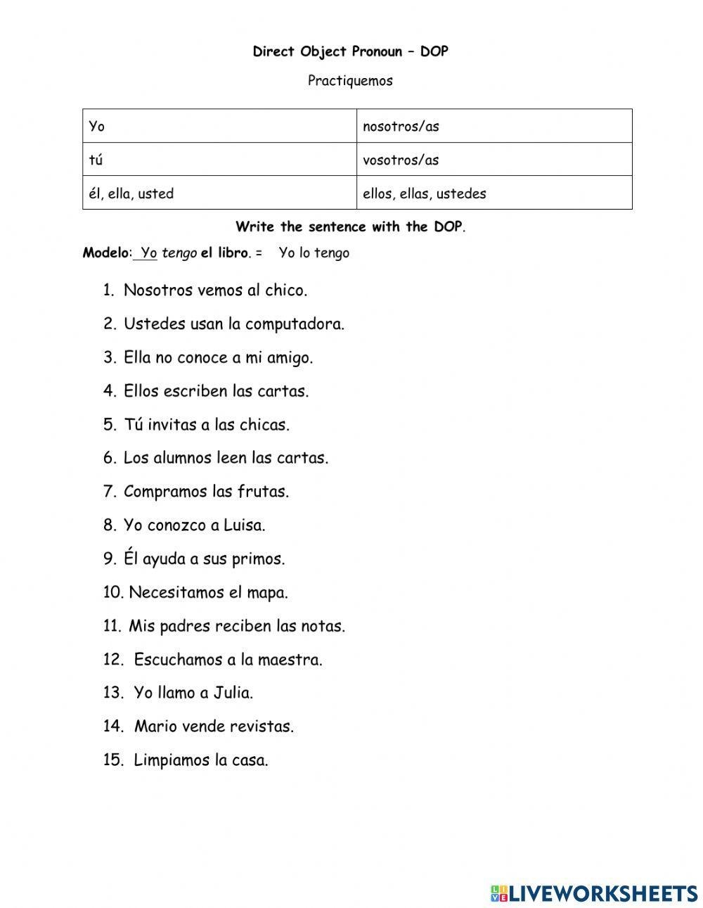 Direct Object Pronoun In Spanish Practice Ismael Rios Worksheets Library Direct Object Pronoun In Spanish Practice Ismael Rios Worksheets Library
