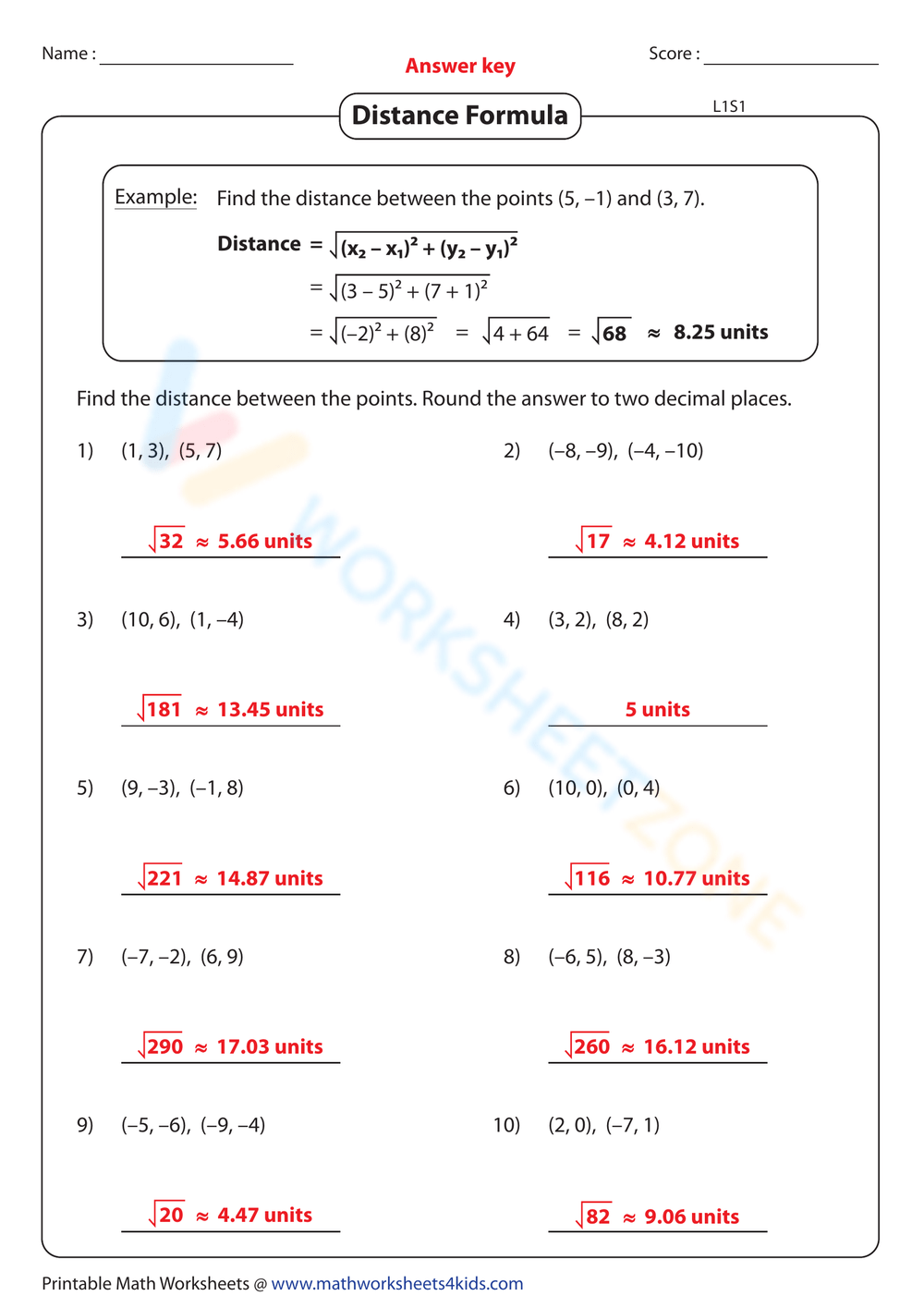 Distance Formula Worksheet Sales Distance Formula Worksheet Sales