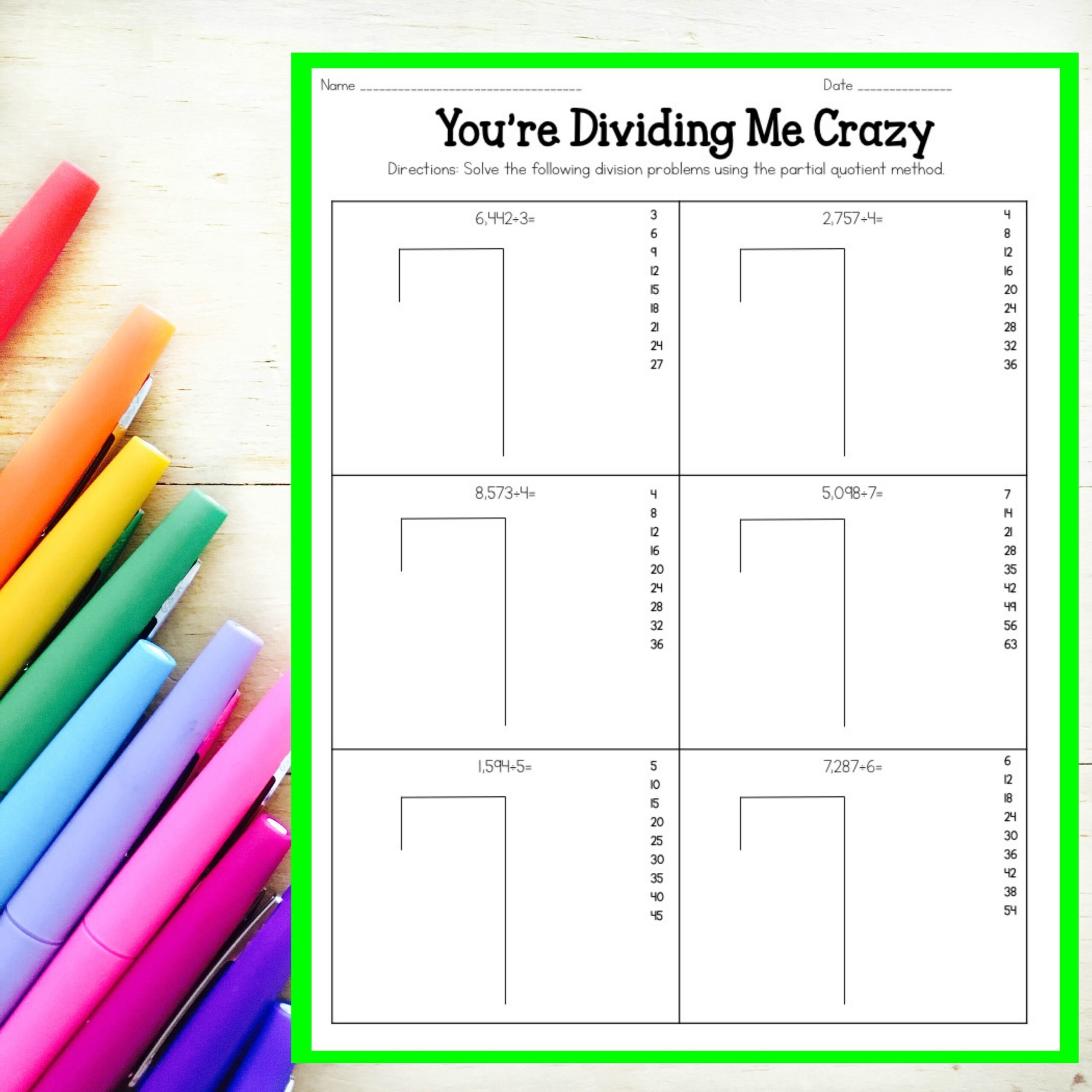 2 Digit By 1 Digit Partial Quotients Division With And Without Remainders Practice Worksheets Made By Teachers