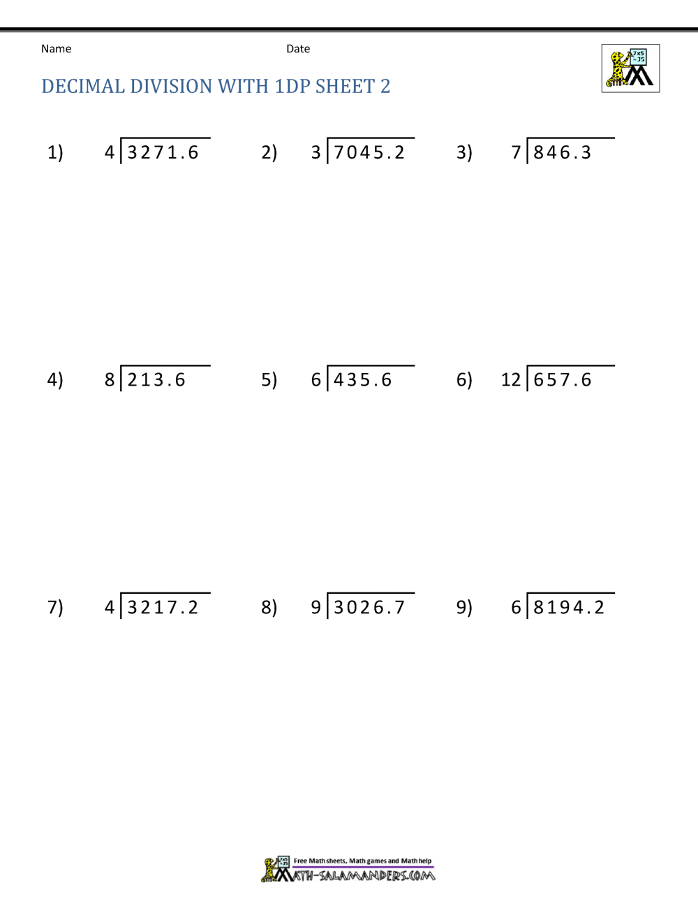 Division Of Decimal Numbers Worksheets Free Printable Decimal Division Worksheet