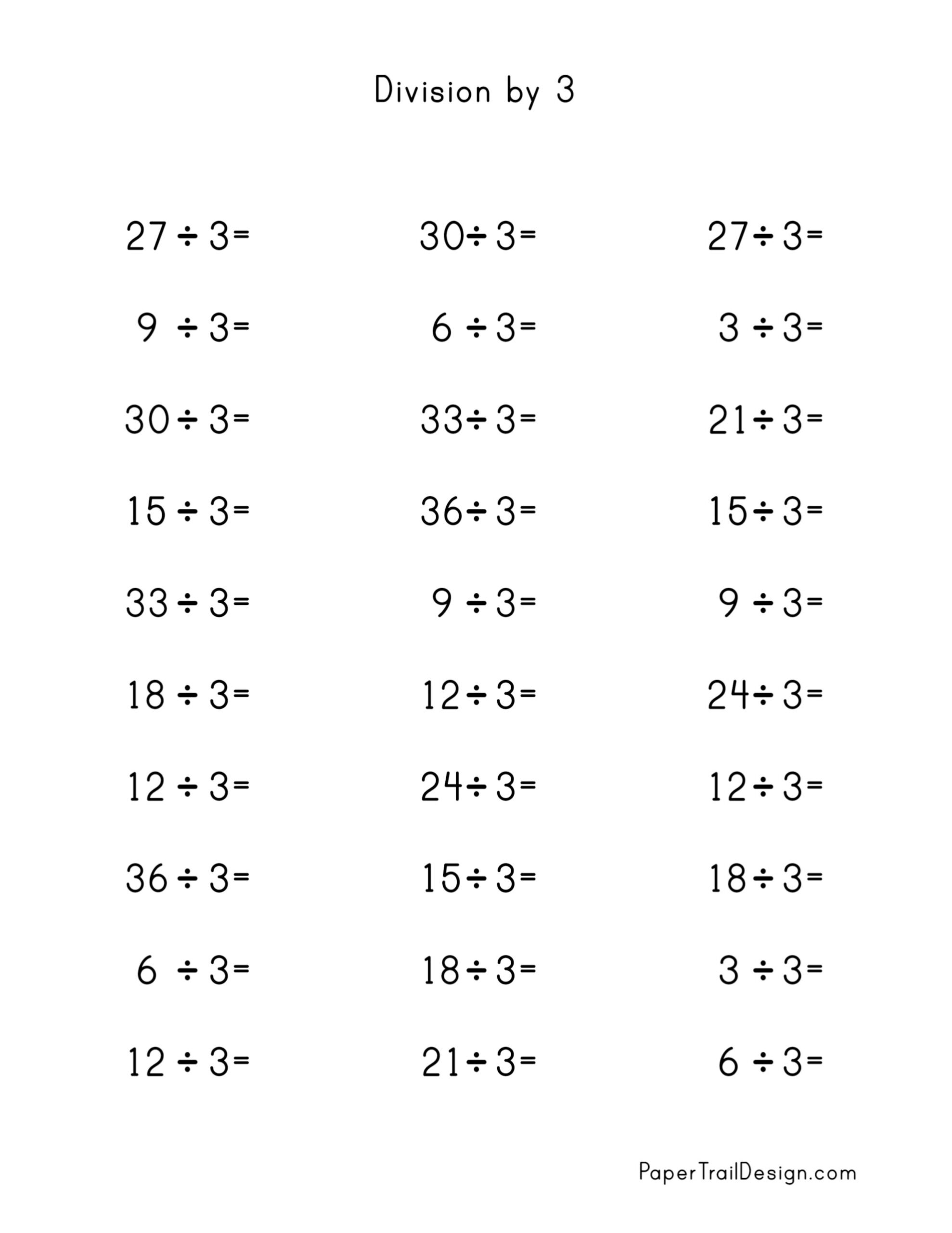 Division Worksheets For Division Facts 1 12 Paper Trail Design