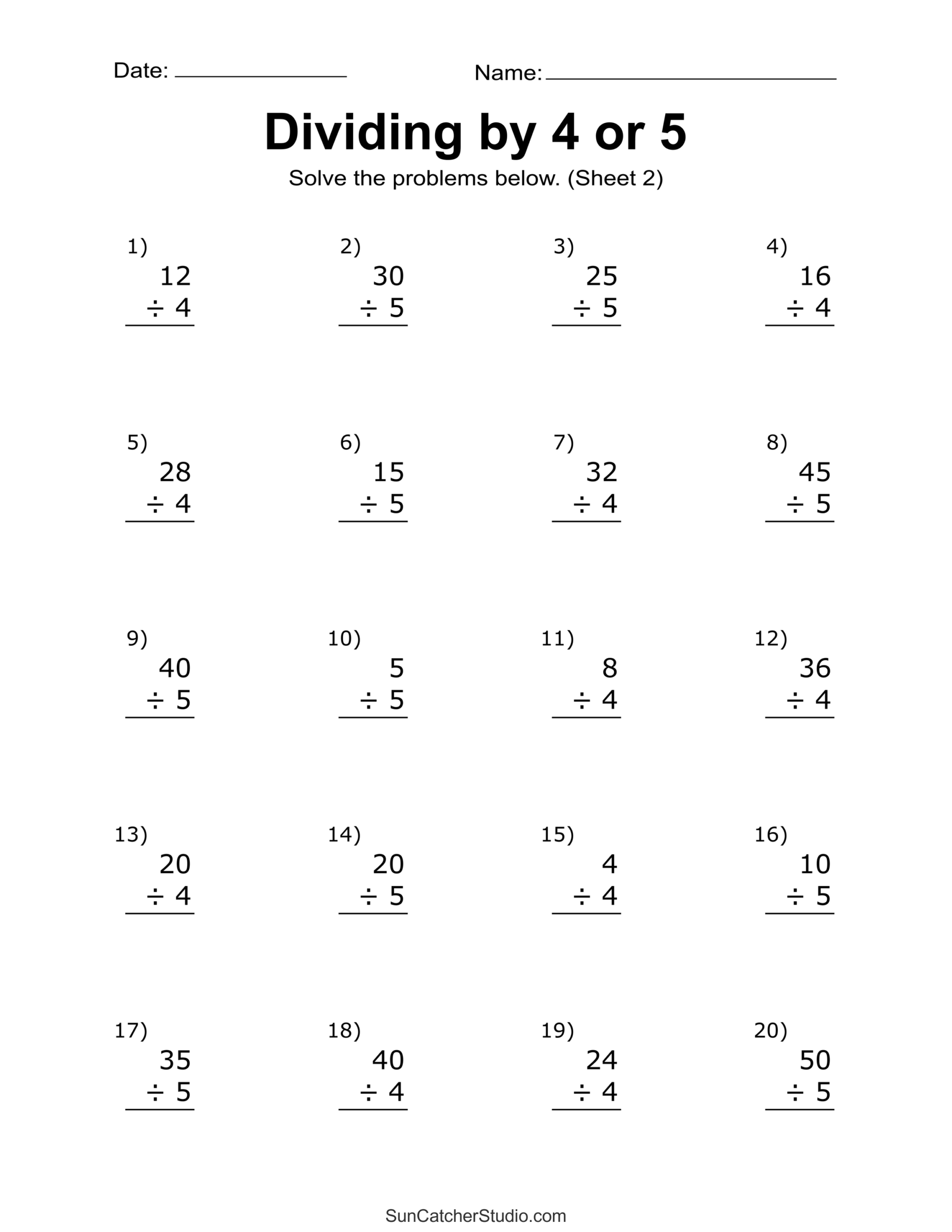 Printable Division Worksheets 3rd 4th Grade