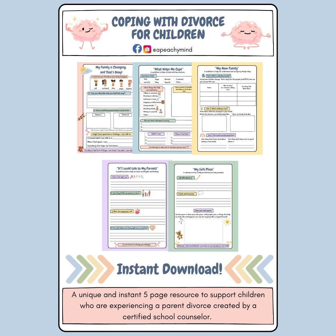 Divorce Worksheets For Kids Printable Coping Journal Family Change Safe Place Activity SEL Tools For Counselors Therapists And Parents Etsy