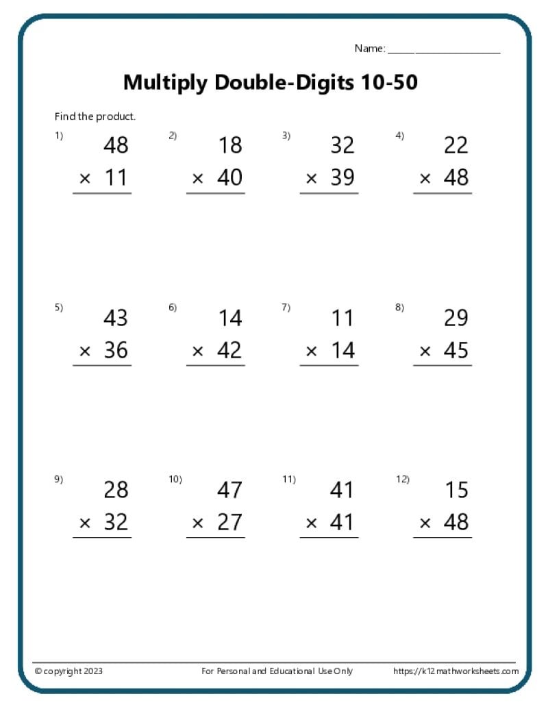 Double Digit Multiplication Worksheets Double Digit Multiplication Worksheets 4th Grade