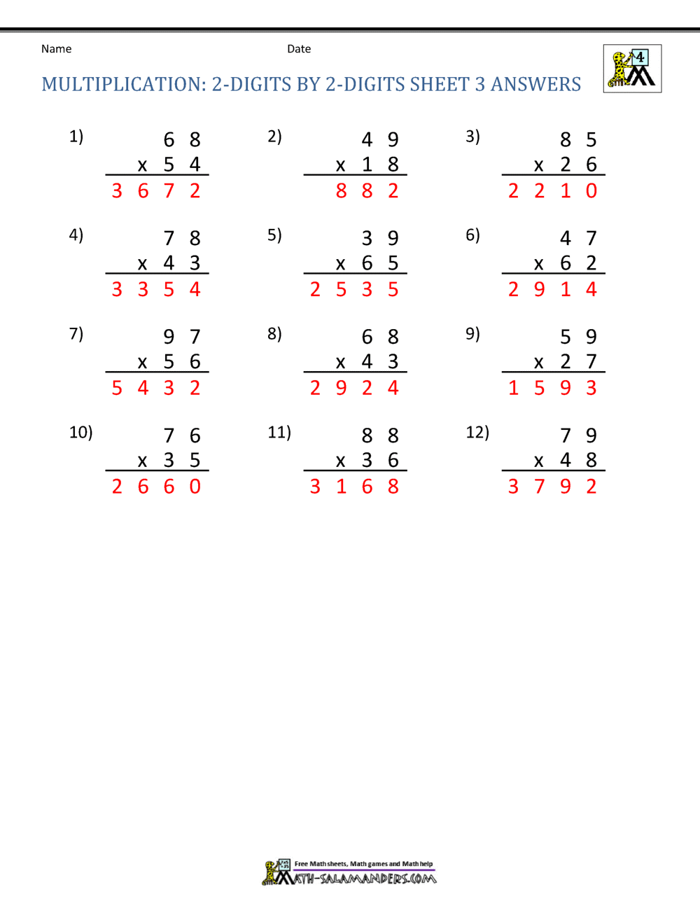 Double Digit Multiplication Worksheets 4th Grade Double Digit Multiplication Worksheets 4th Grade