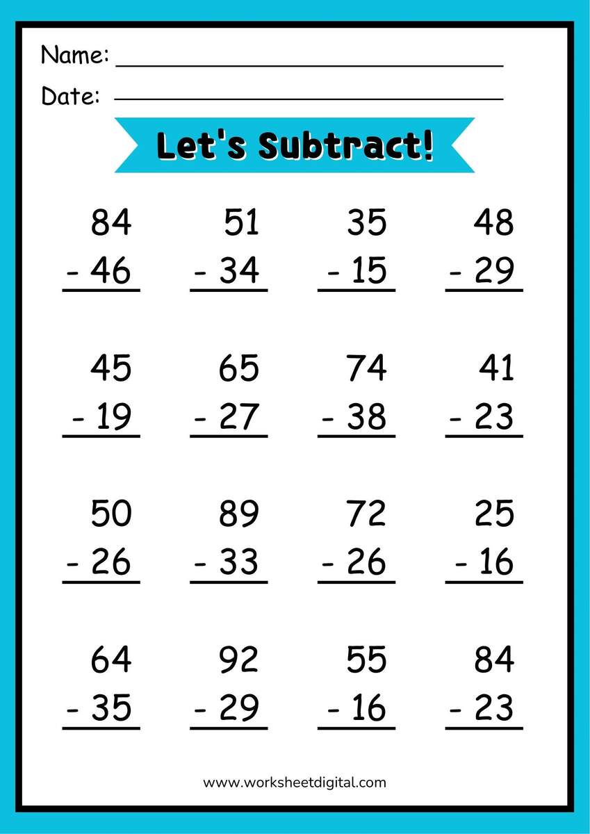 Double Digit Subtraction Worksheet Regrouping Practice PDF Etsy