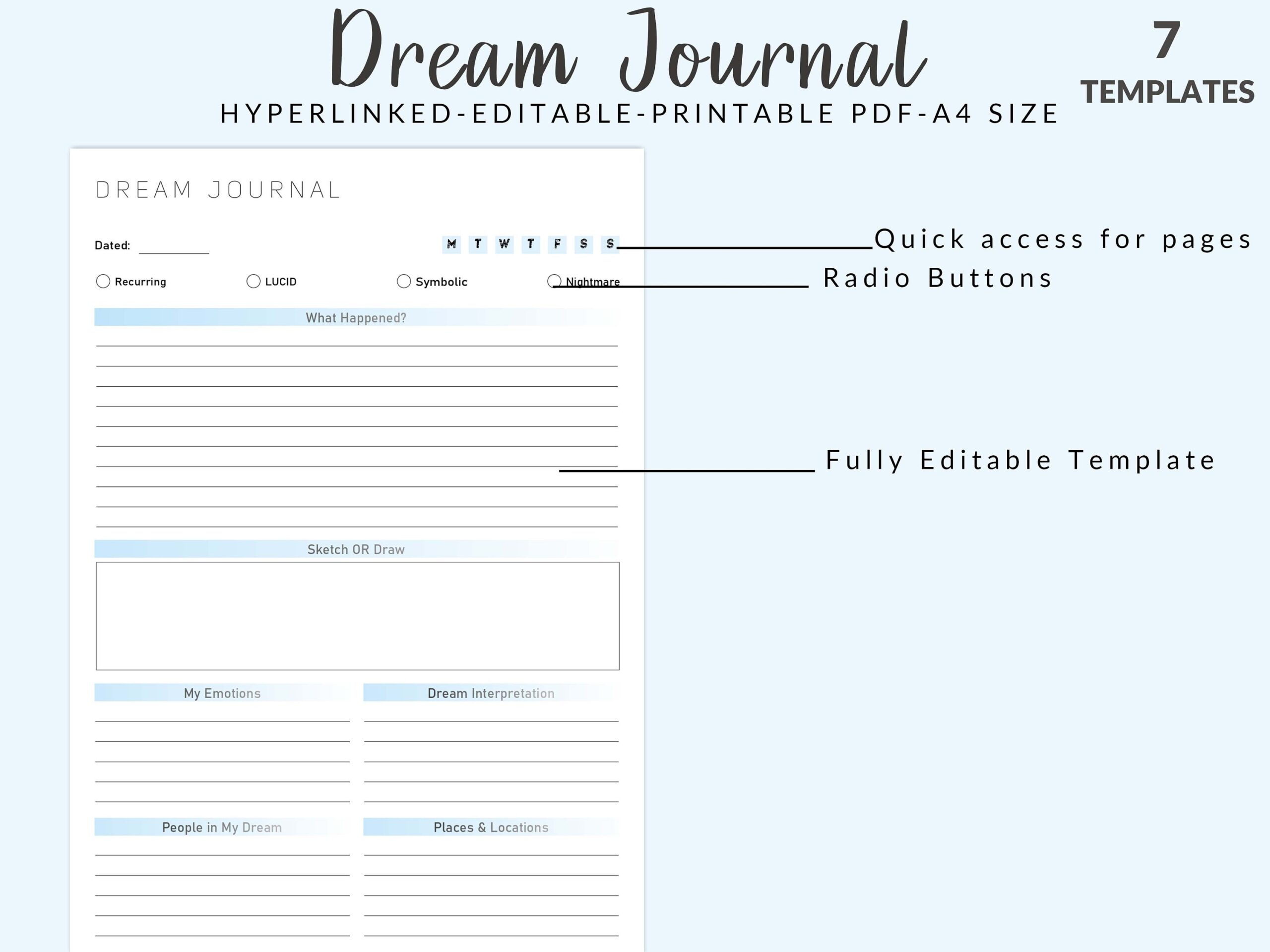 Dream Journal Template Dream Journal Printable Dream Journal PDF Dream Tracker Dream Diary Editable Dream Journal Etsy