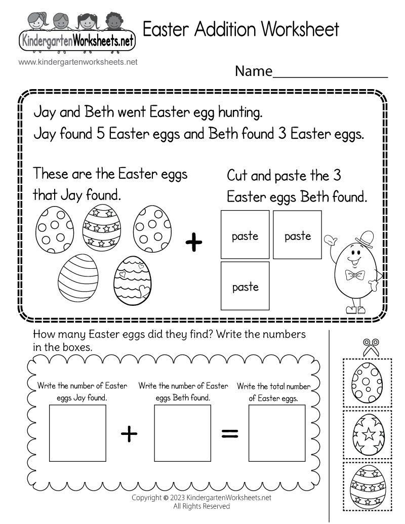 Easter Addition Worksheet Free Printable Digital PDF