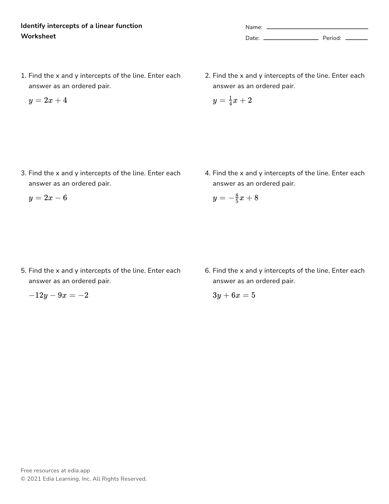 Edia AI Platform For Student Outcomes Finding X And Y Intercepts Of Lines Coloring Activity Made By Teachers