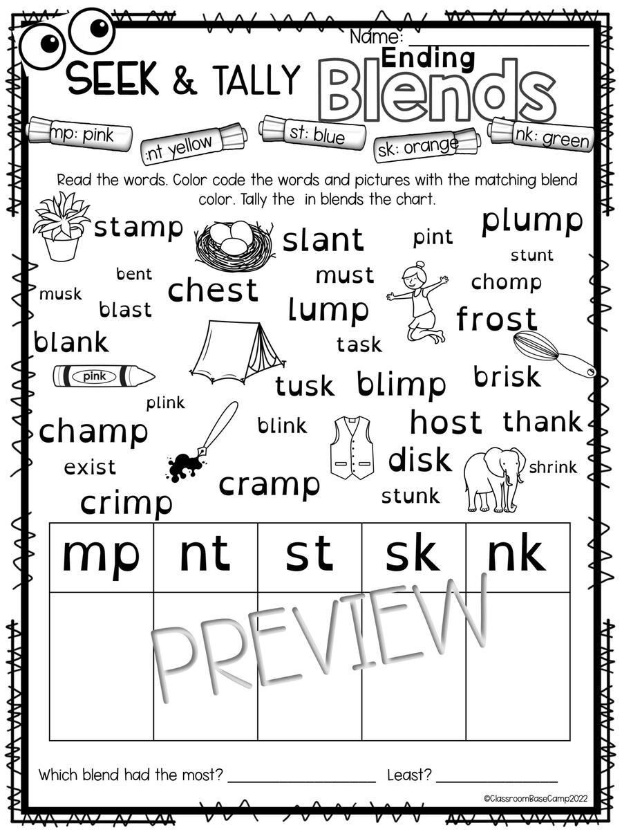Ending Blend Worksheets Set 2 Free Word Work Worksheets Library
