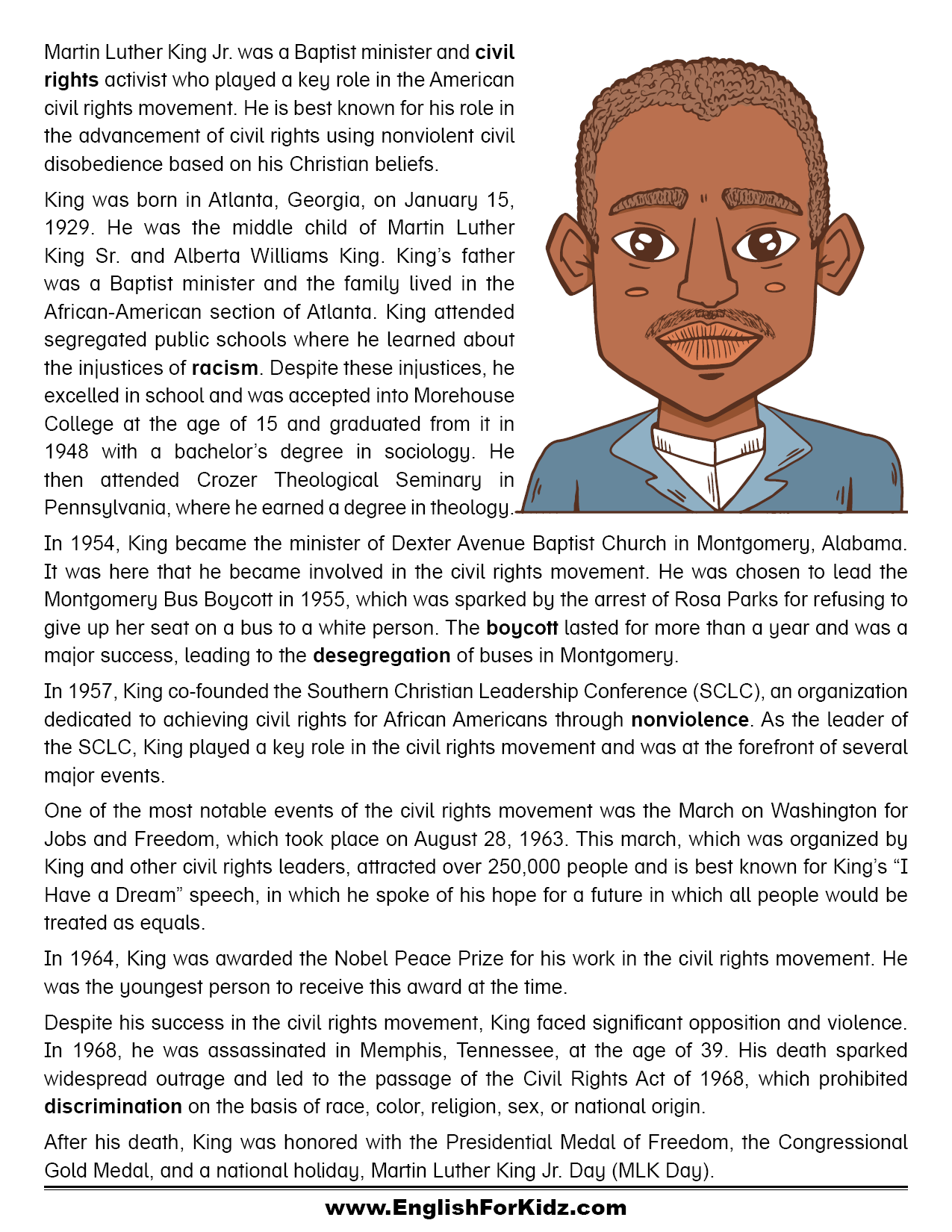 English For Kids Step By Step Martin Luther King Jr Day Worksheets Free PDF Martin Luther King Jr Day Holidays Reading Comprehension Passages K 2 Made By Teachers