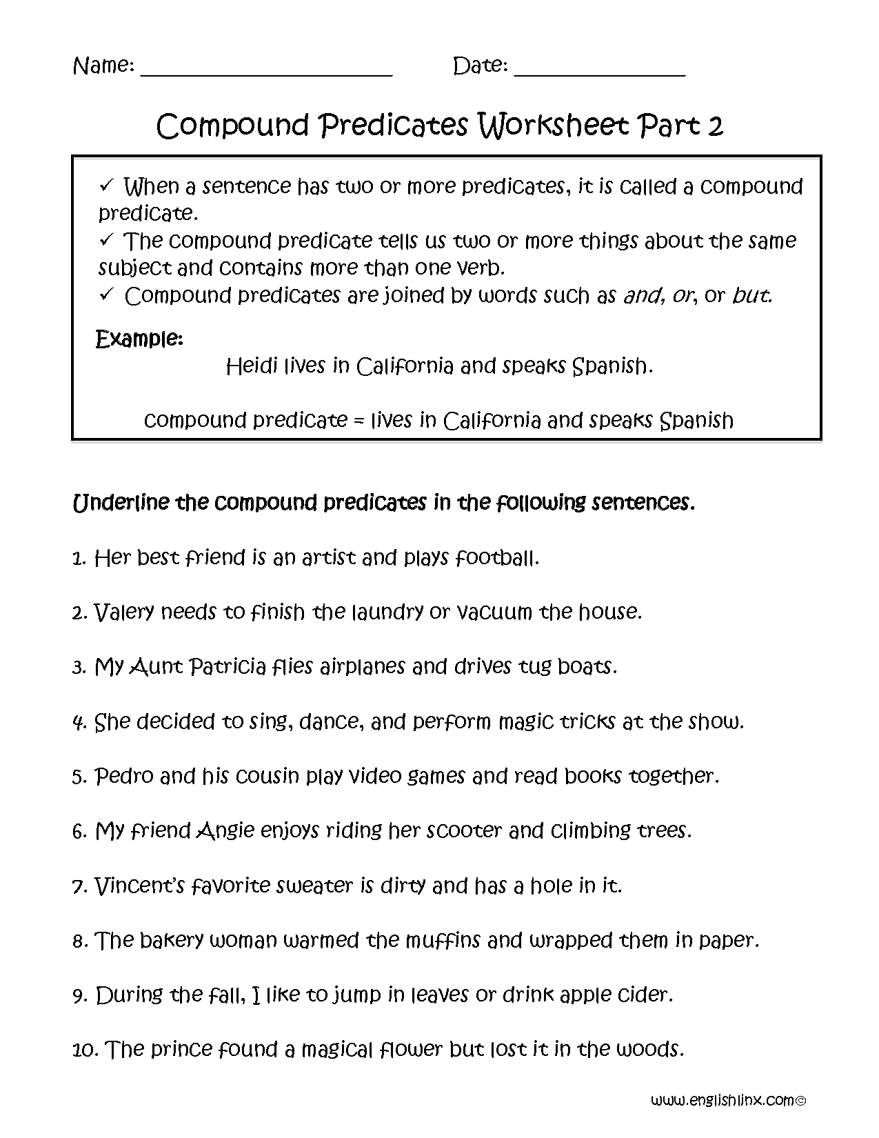 Englishlinx Subject And Predicate Worksheets