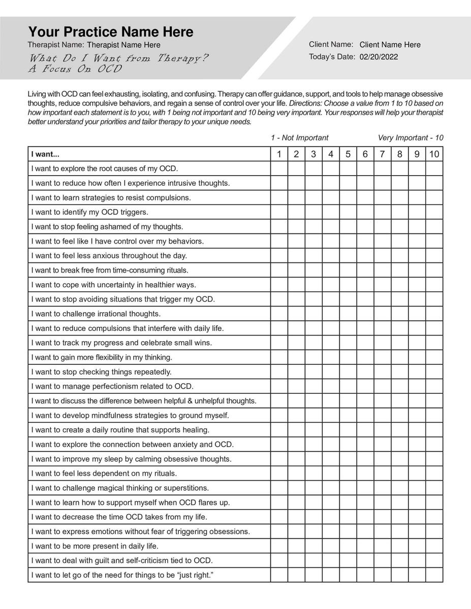 Exploring Client Needs OCD Focused Worksheet Editable Fillable Printable PDF TherapyPatron Exploring Client Needs OCD Focused Worksheet Editable Fillable Printable PDF TherapyPatron