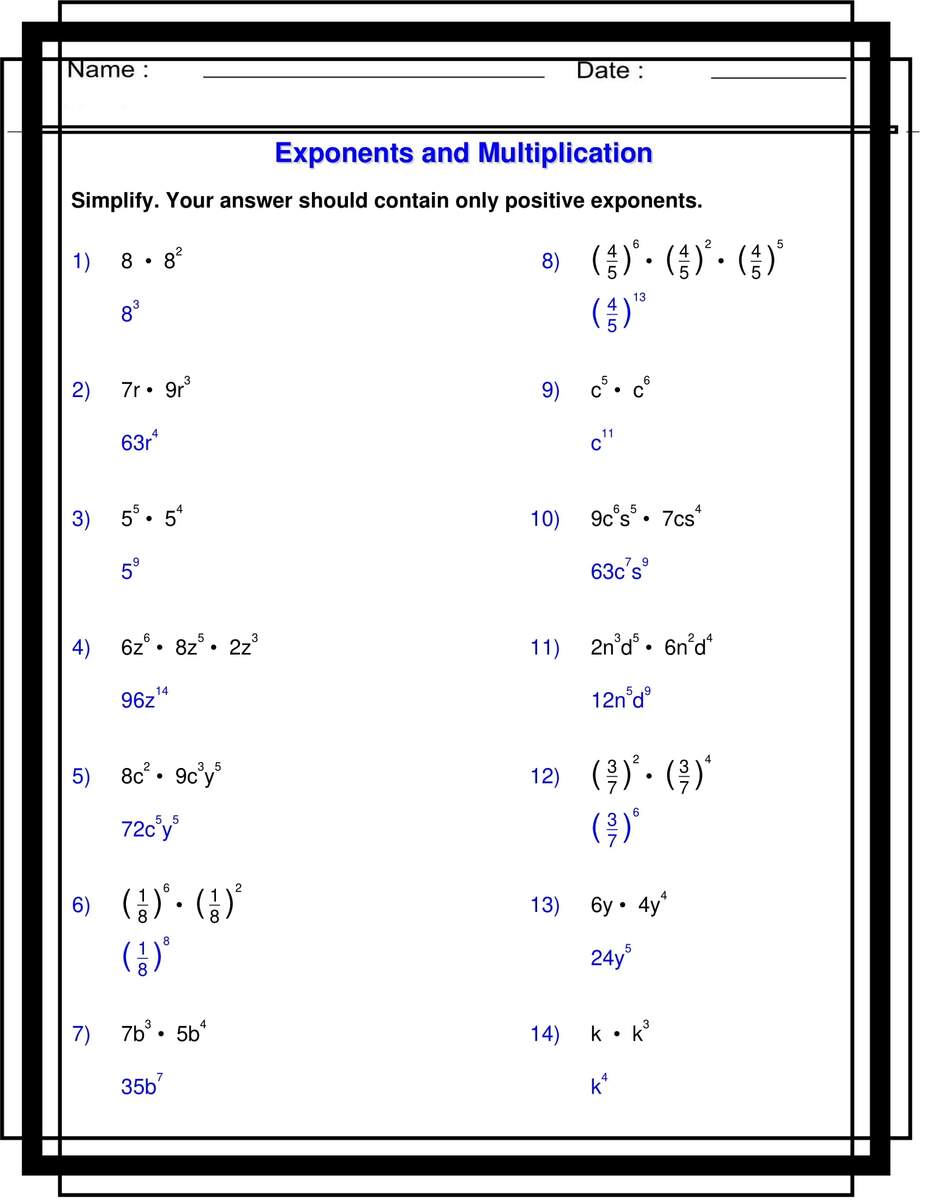 Exponents With Multiplication Algebra 1 Exponents Worksheets Made By Teachers Exponents With Multiplication Algebra 1 Exponents Worksheets Made By Teachers
