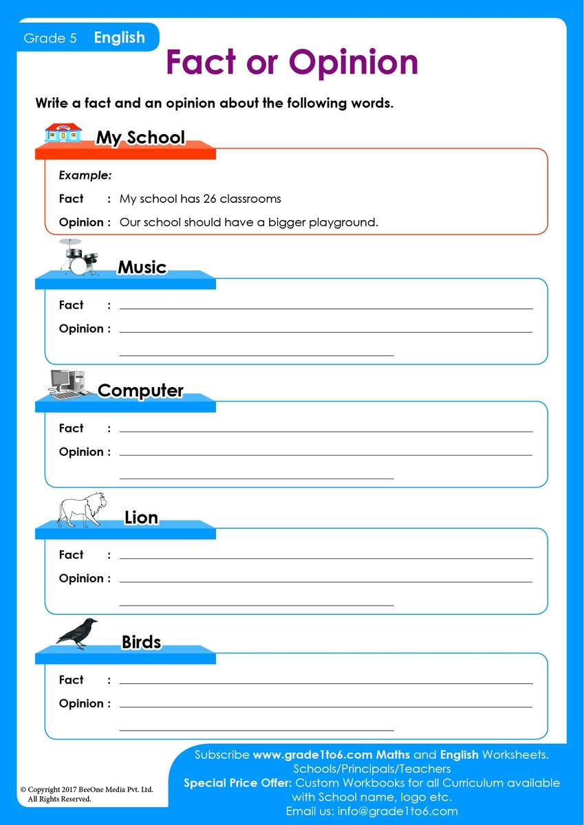 Fact And Opinion Worksheets Grade1to6 Free Fact And Opinion Worksheets Customizable Templates Worksheets Library