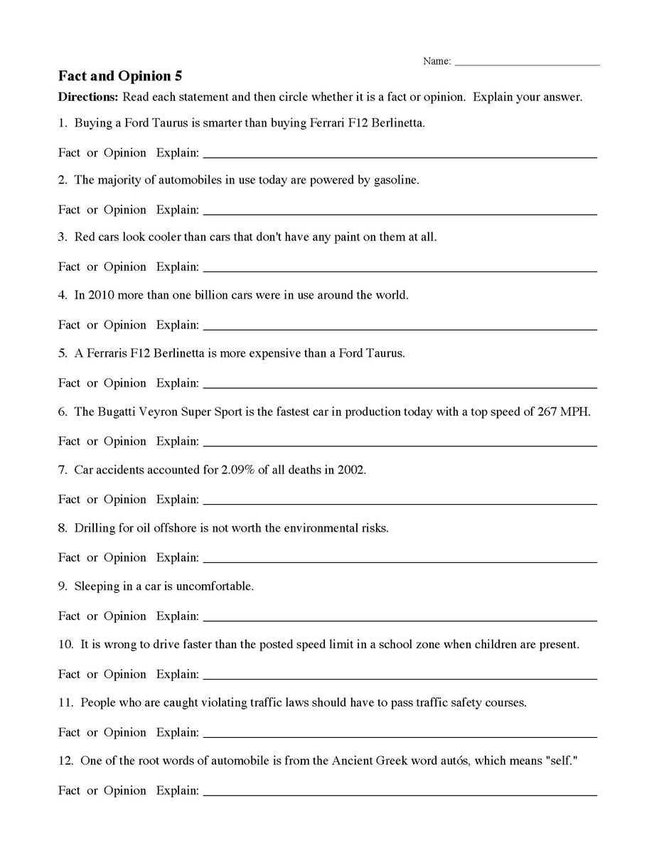 Fact And Opinion Worksheets Reading Comprehension