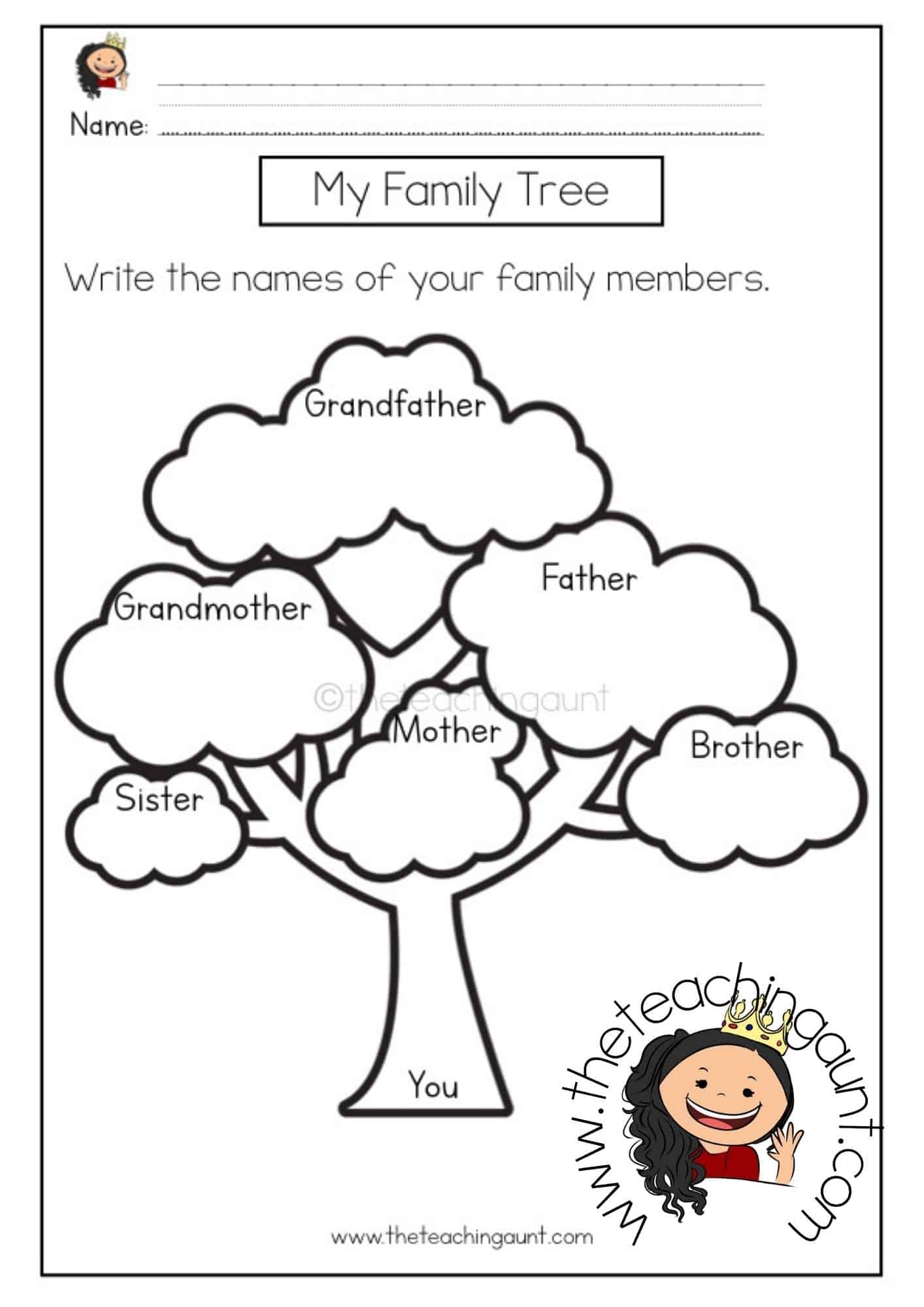 Family Members Worksheets The Teaching Aunt FREE Printable Family Worksheets For Preschool