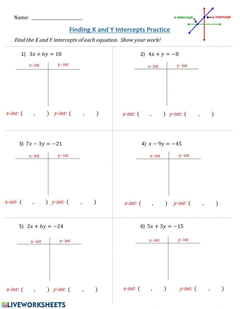 Find X Intercept And Y Intercept For Each Equation Writing Worksheets Library Find X Intercept And Y Intercept For Each Equation Writing Worksheets Library
