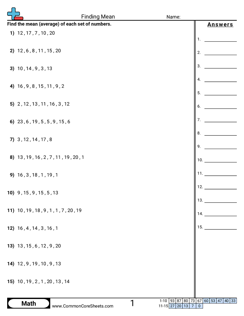 Finding Mean Worksheet Download Finding Mean Worksheet Download