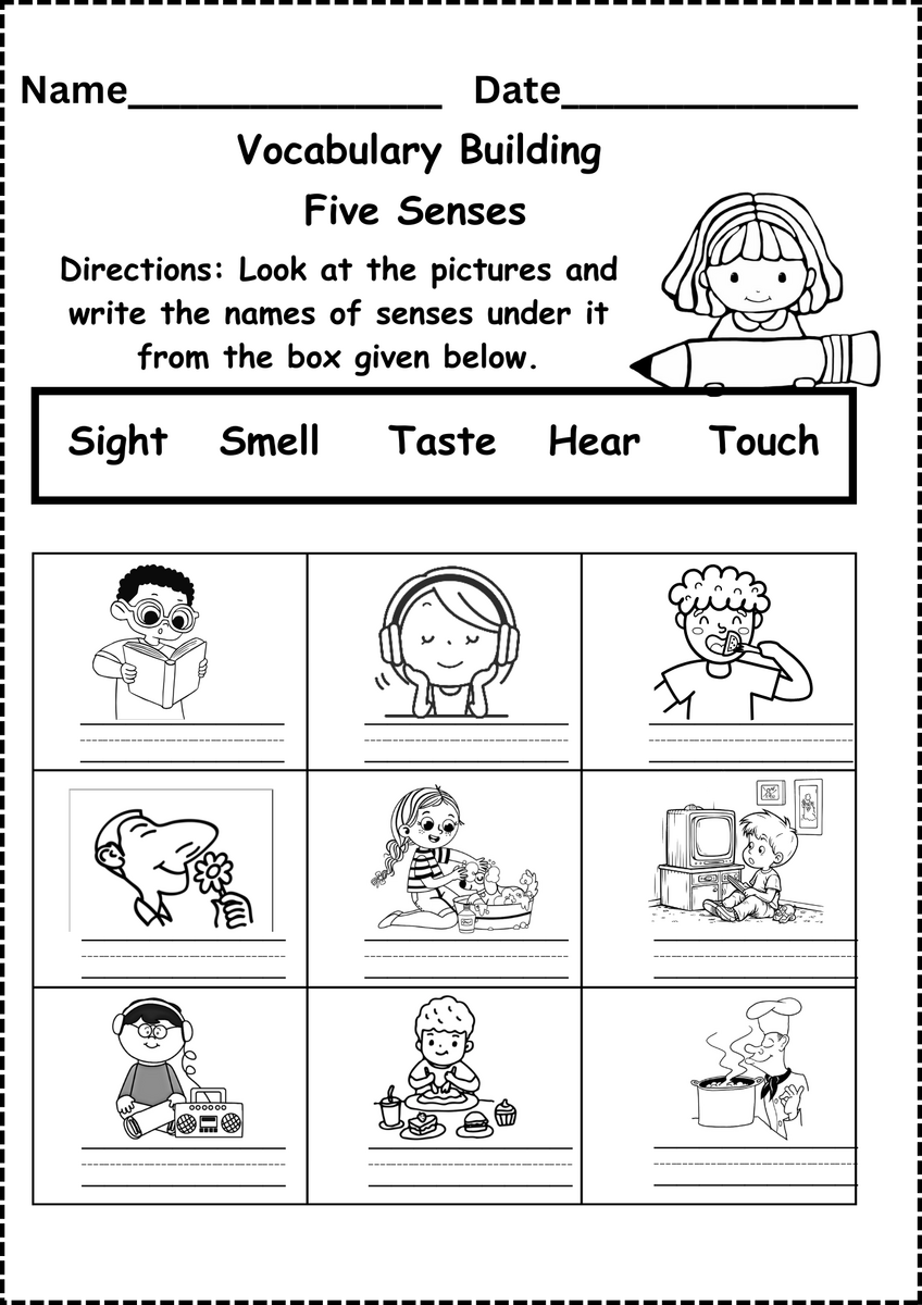 Five Senses Worksheet Free For Kindergarten And Grade 1 Free Printable Cut And Paste Five Senses Worksheet
