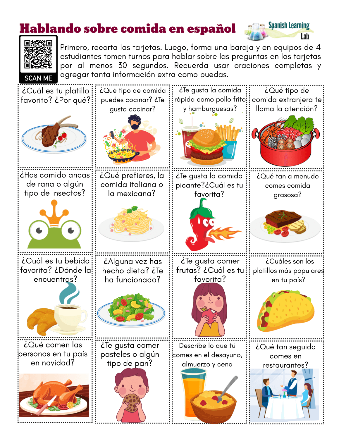 Food In Spanish PDF Conversation Cards Spanish Learning Lab Food In Spanish PDF Conversation Cards Spanish Learning Lab